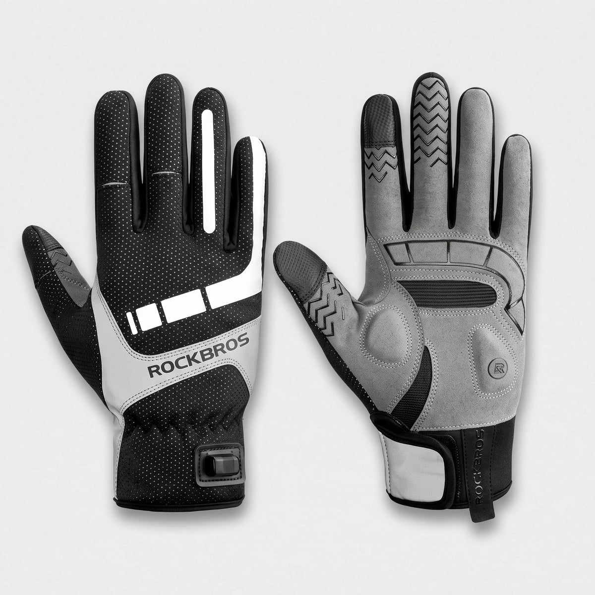 Gants chauffants USB à plat : dos de la main et paume côte à côte