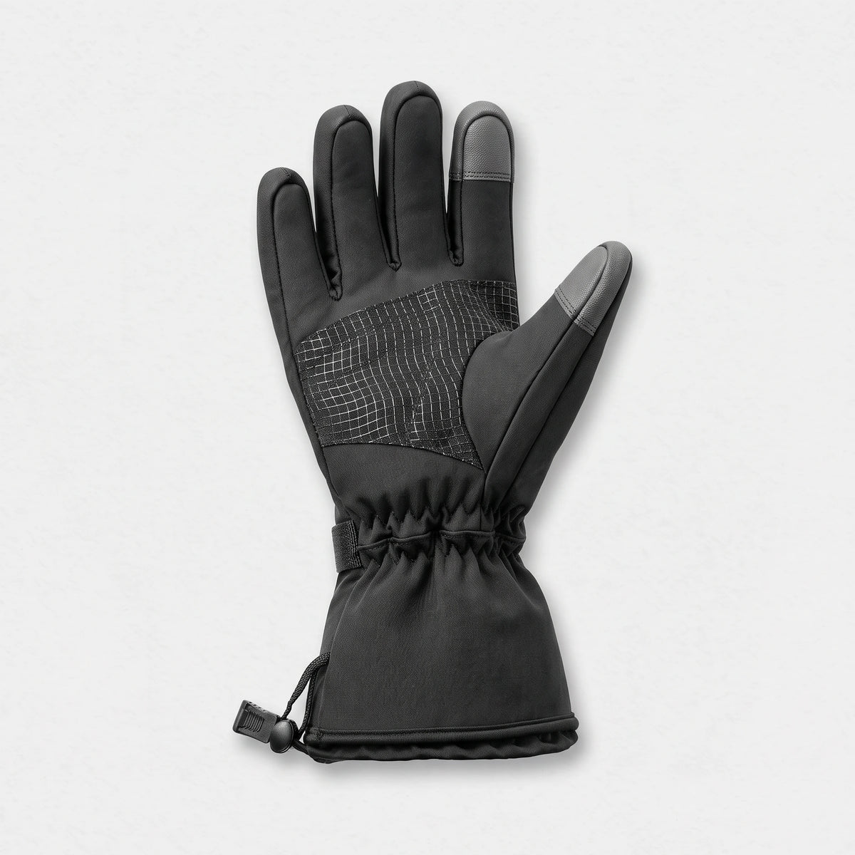 Paume antidérapante du gant chauffant, silicone quadrillé et bout des doigts tactile