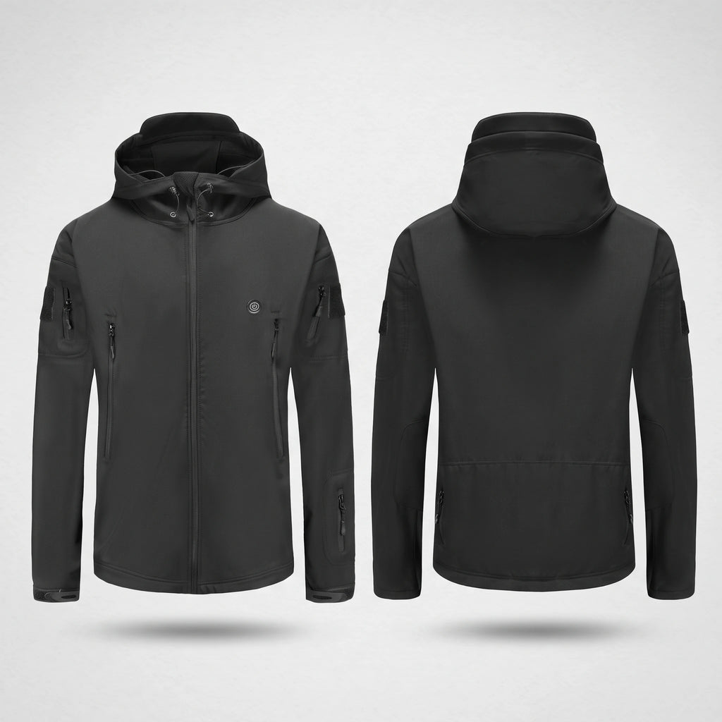 Veste chauffante noire vue de face et de dos