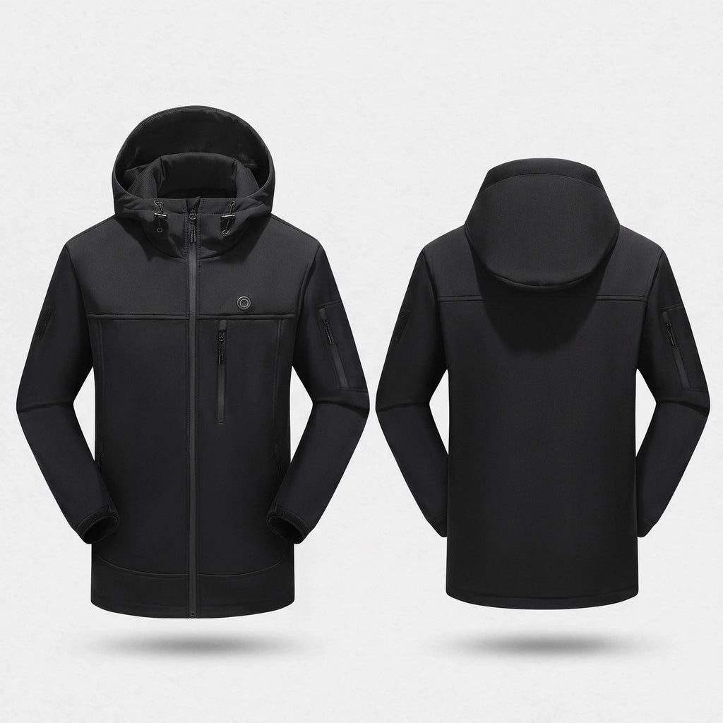 Veste chauffante noire vue de face et de dos