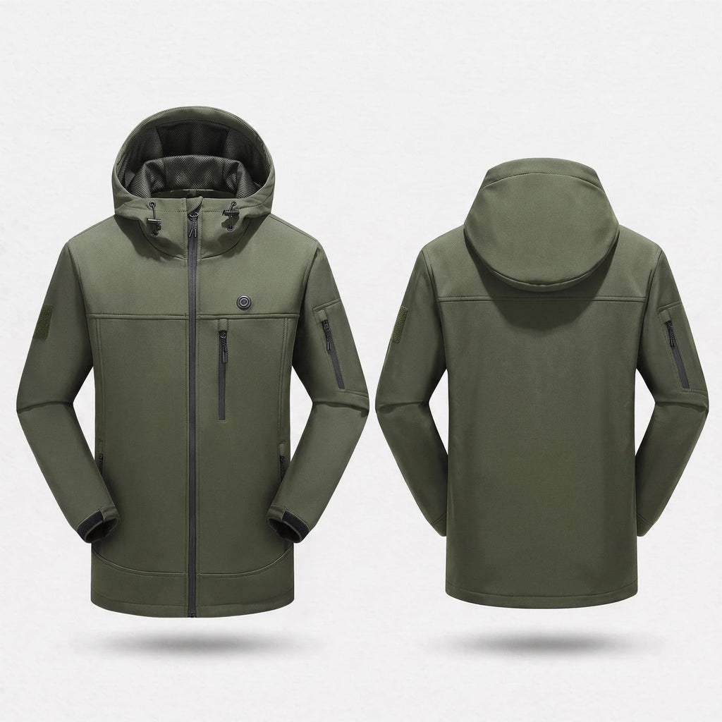 Veste chauffante vert olive vue de face et de dos