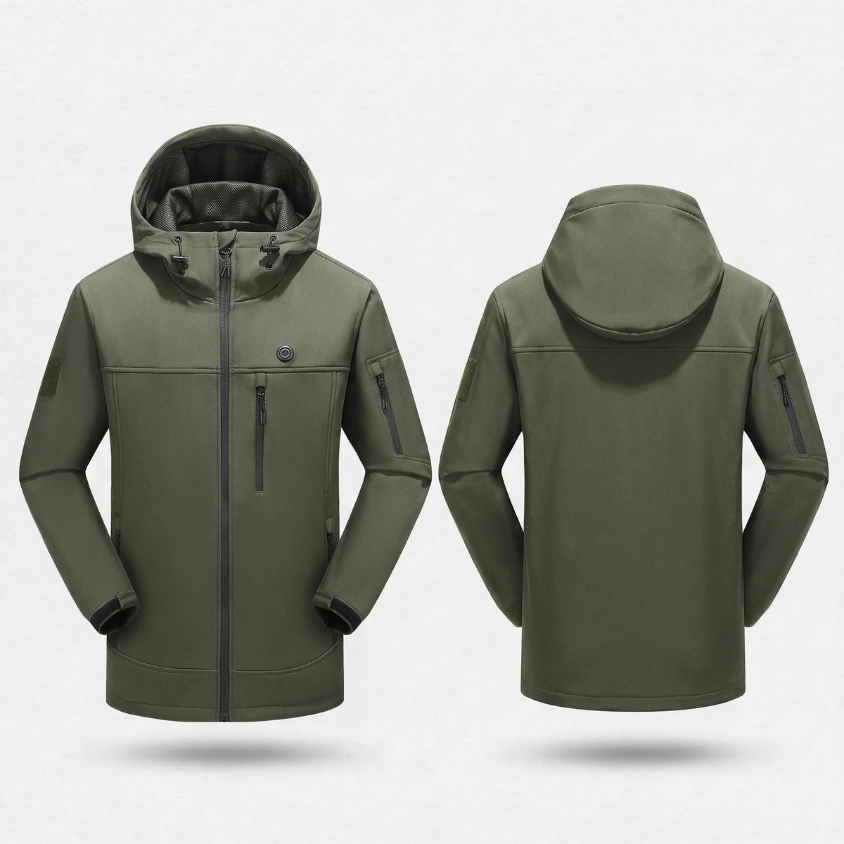 Veste chauffante vert olive vue de face et de dos