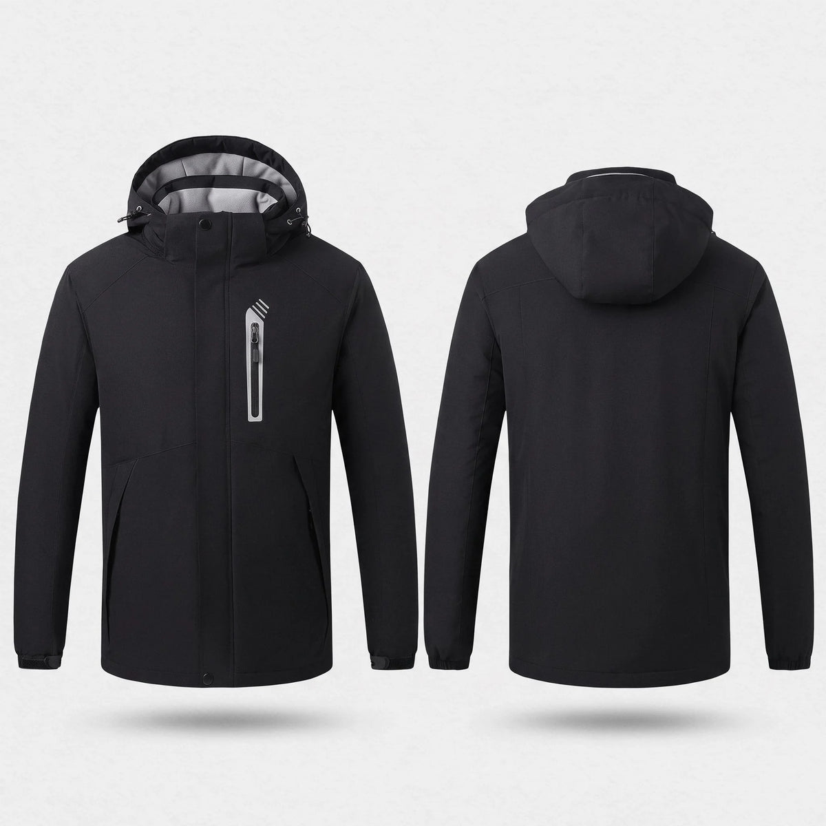 Veste chauffante noire ouatinée vue de face et de dos