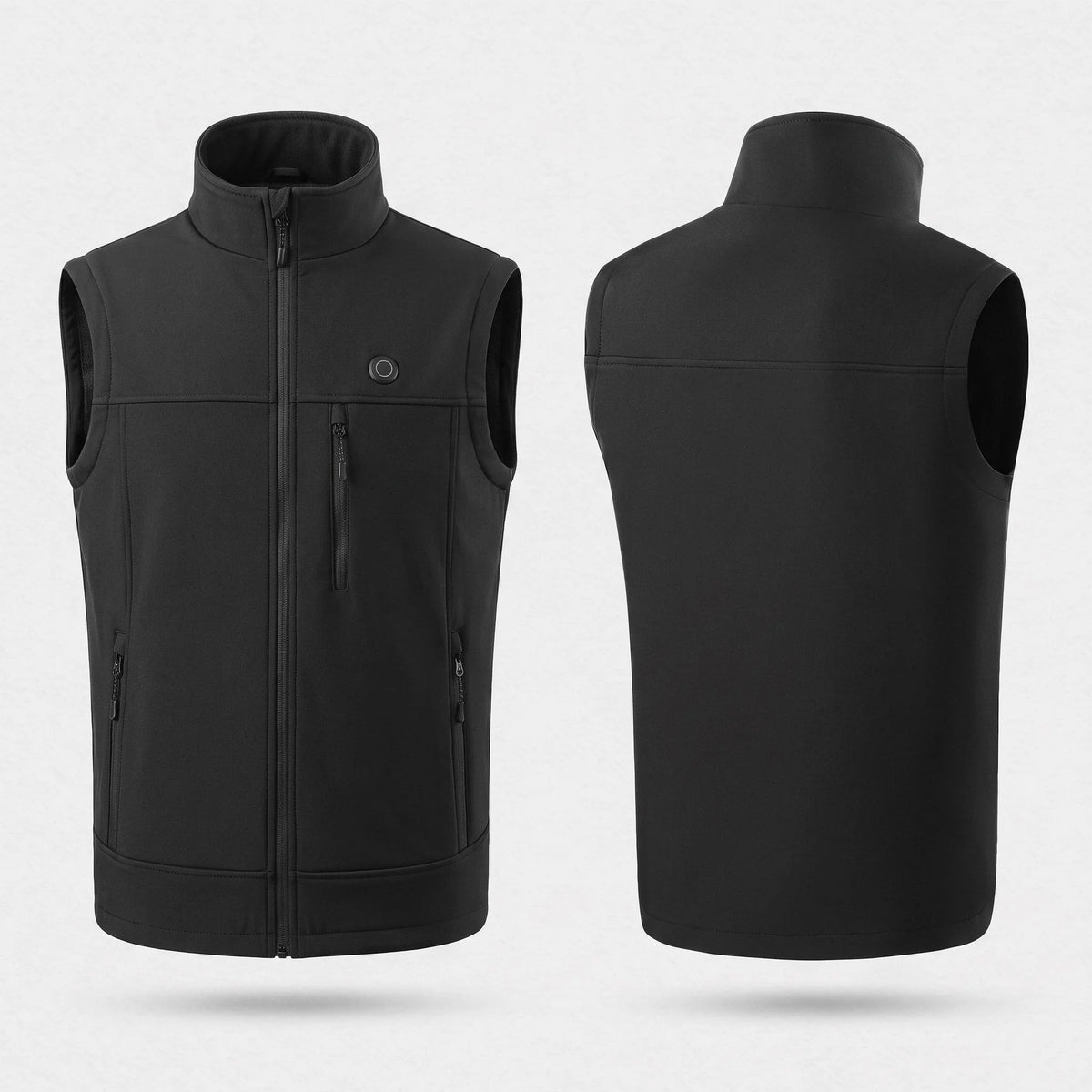 Gilet softshell chauffant noir vu de face et de dos