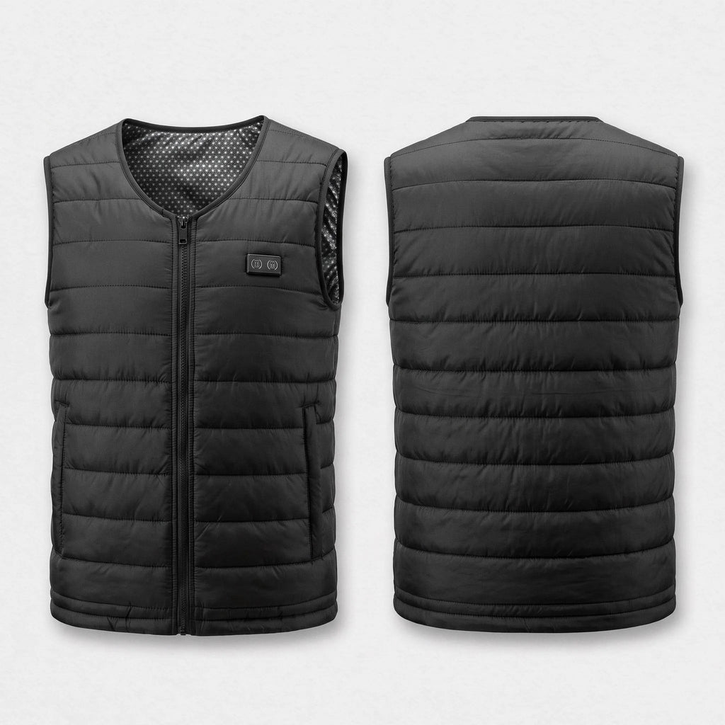 Gilet chauffant léger noir vu de face et de dos