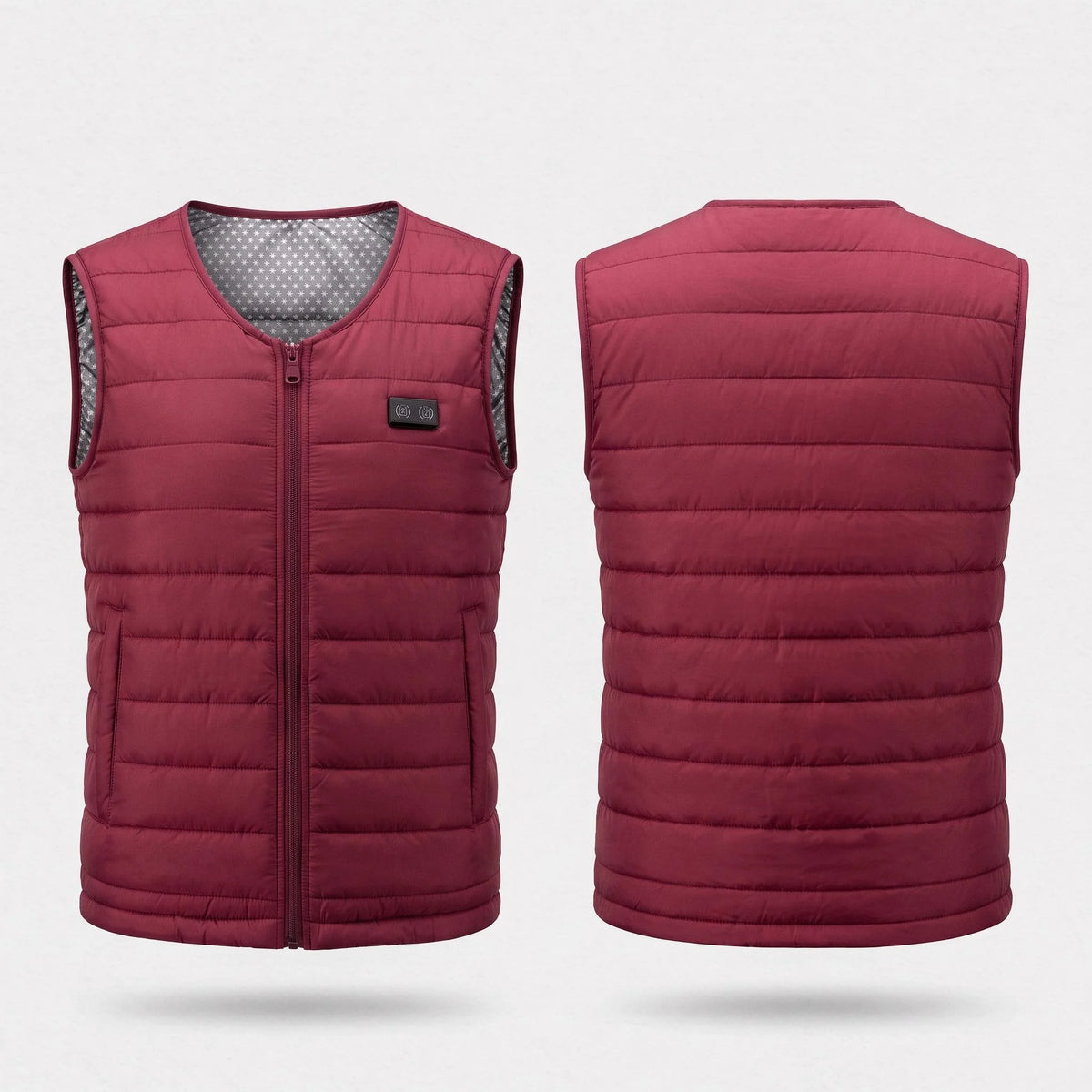 Gilet chauffant léger rouge bordeaux vu de face et de dos