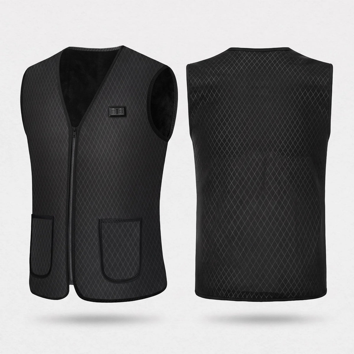 Gilet chauffant fin noir vu de face et de dos
