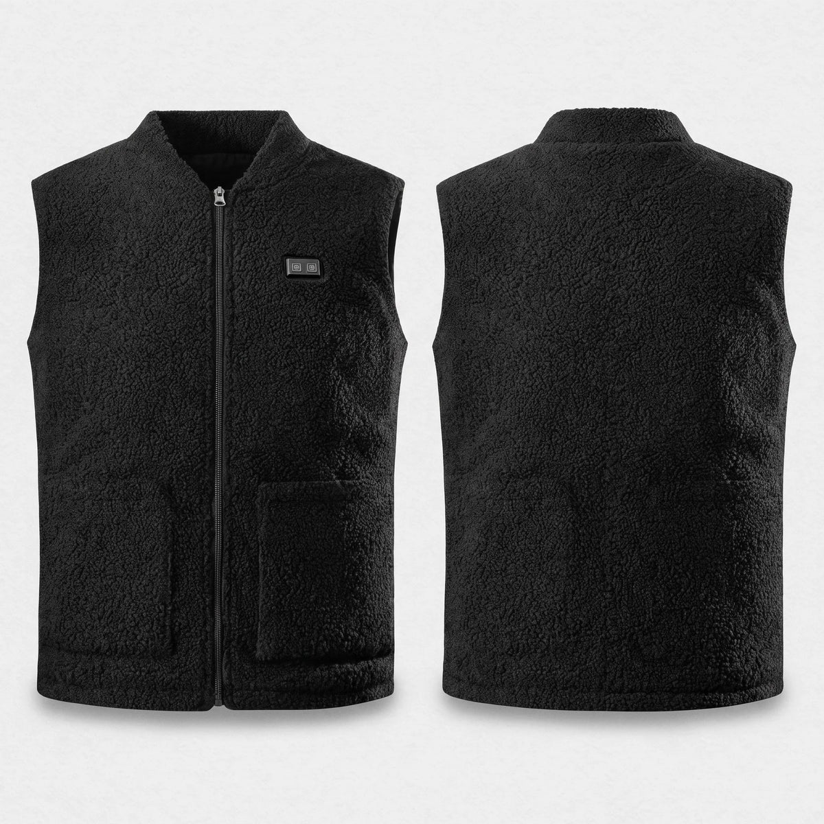 Gilet chauffant en polaire sherpa noir vu de face et de dos