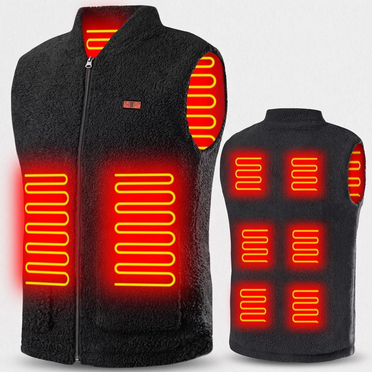 Zones chauffantes du gilet en polaire sherpa, devant et dos