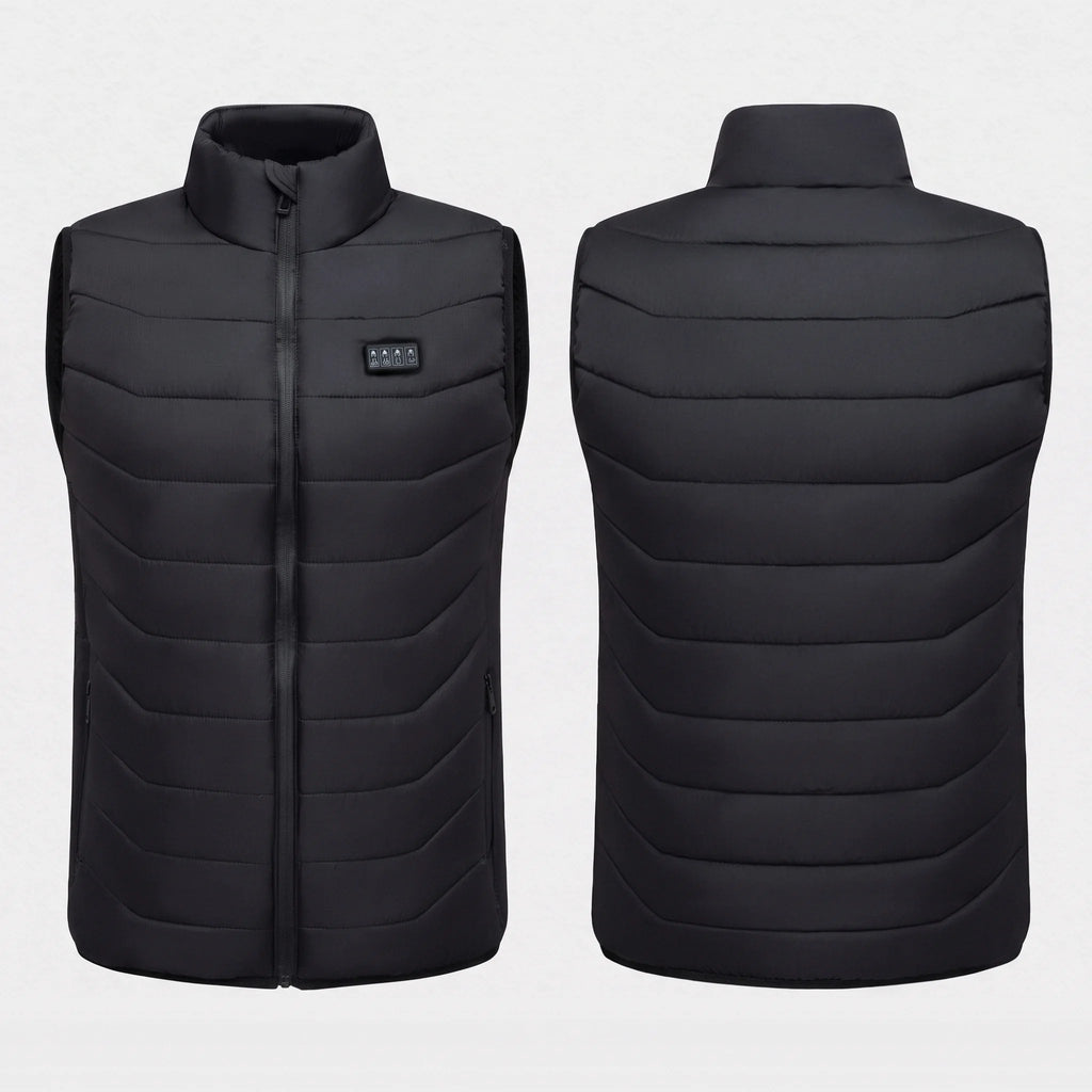 Gilet chauffant noir vu de face et de dos