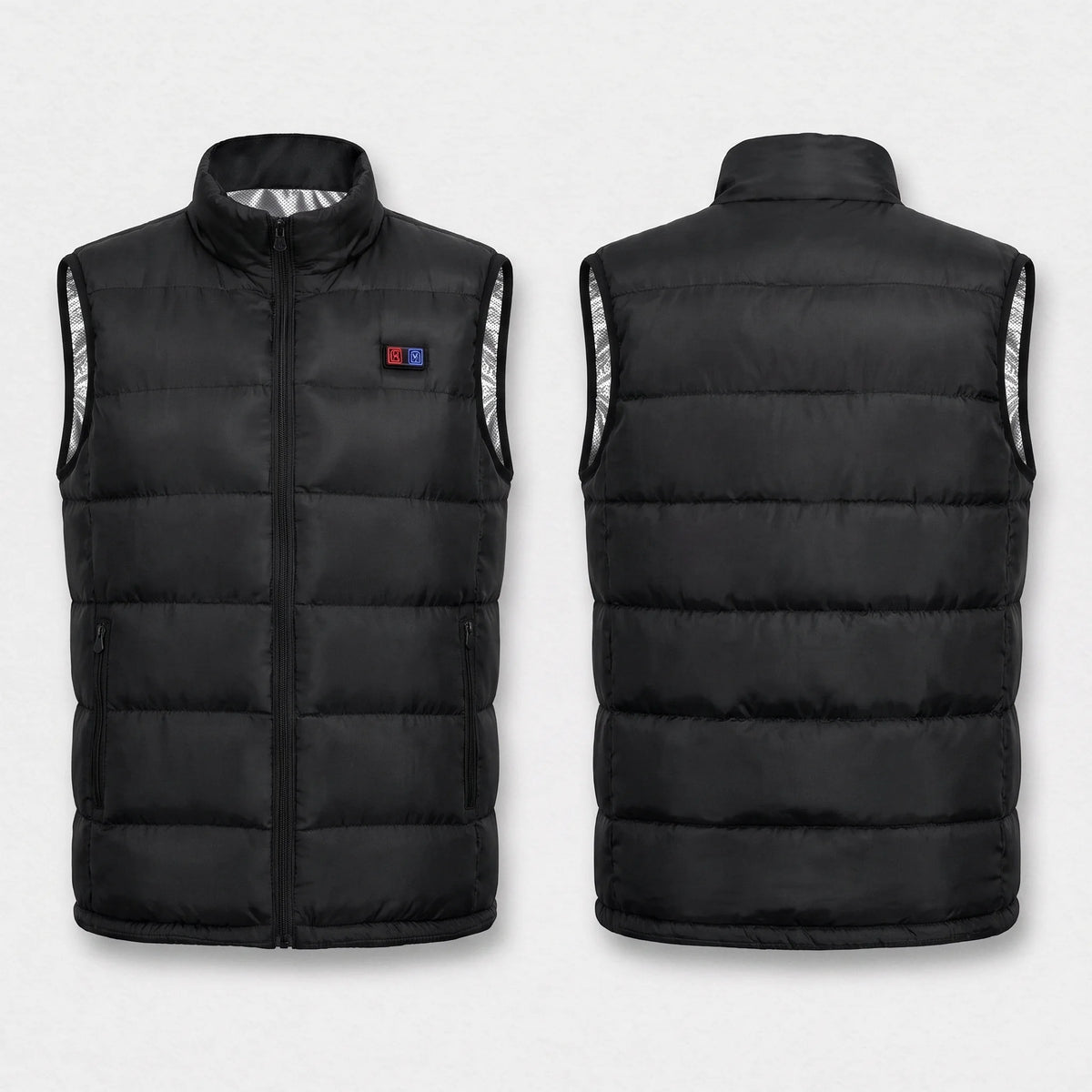 Gilet chauffant noir vu de face et de dos