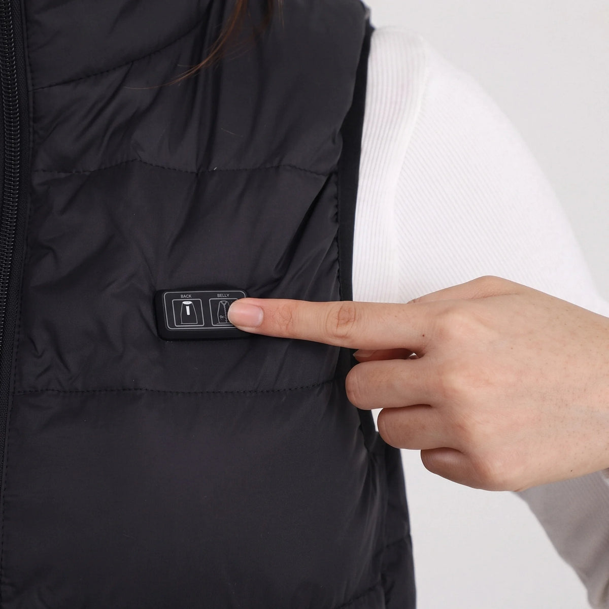 Boîtier à 2 boutons du gilet chauffant : dos et ventre, 3 niveaux chacun