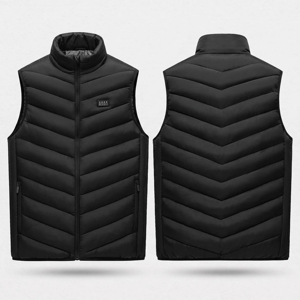Gilet chauffant noir vu de face et de dos