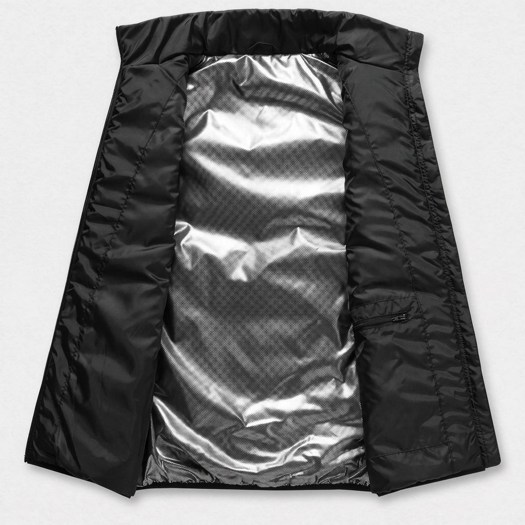 Intérieur du gilet ouvert : doublure argentée réfléchissante