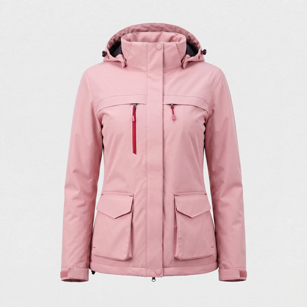 Veste de ski chauffante femme rose poudré vue de face