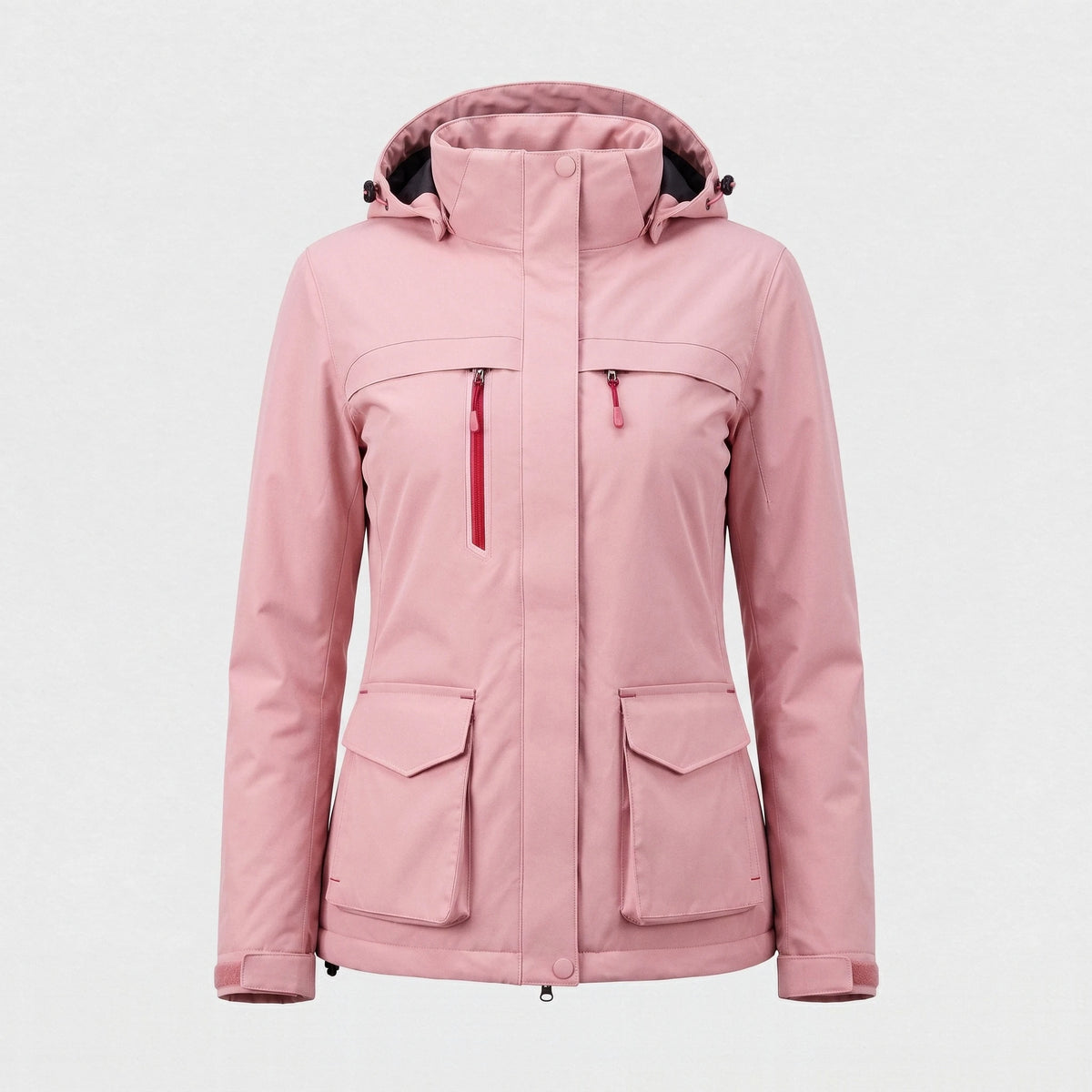 Veste de ski chauffante femme rose poudré vue de face