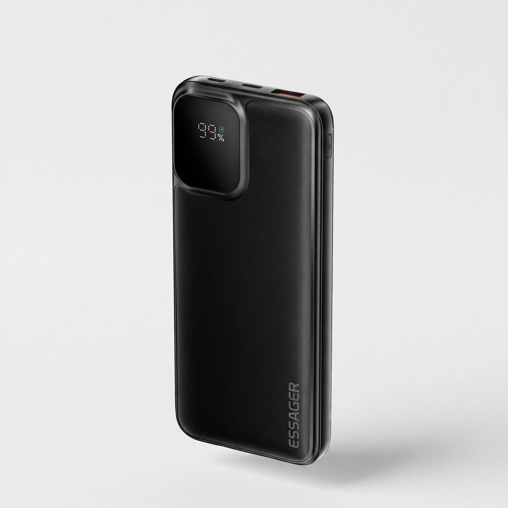 Batterie externe USB noire 10 000 mAh avec écran de charge en pourcentage