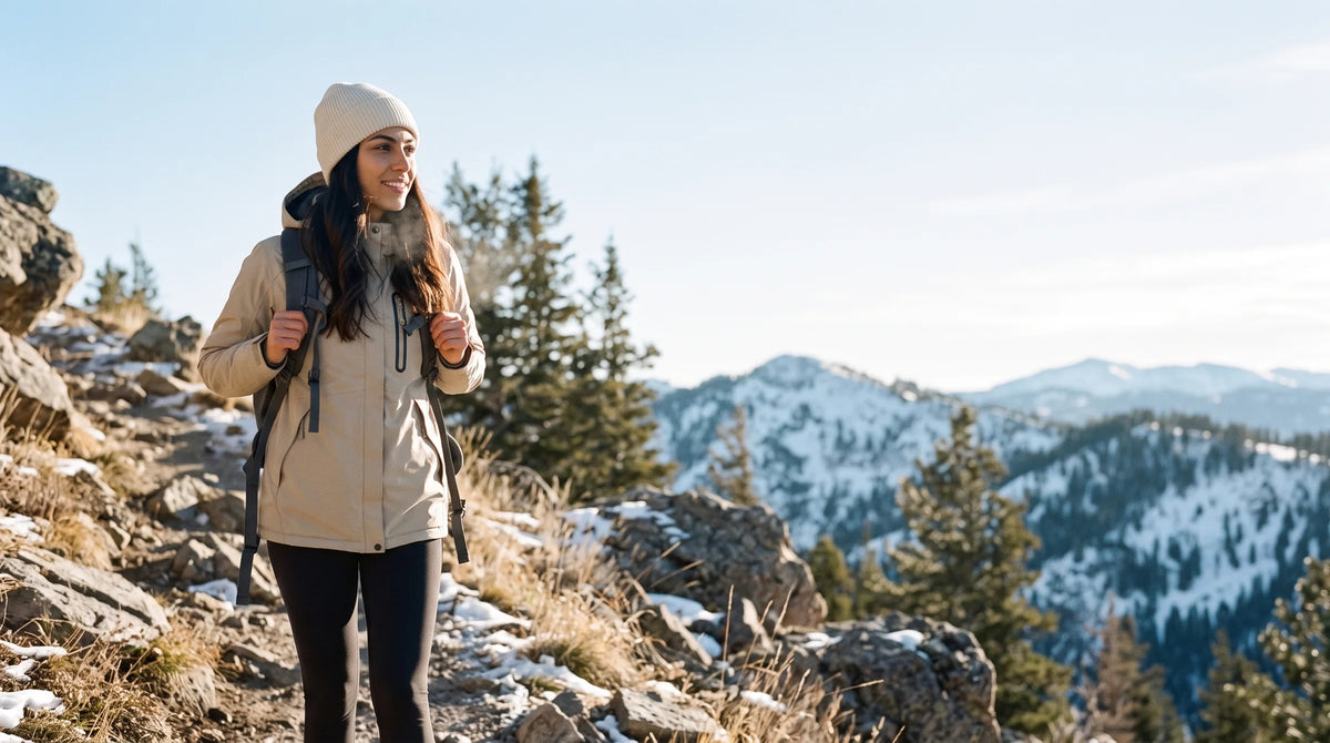 Veste chauffante femme à capuche, coupe-vent et déperlante